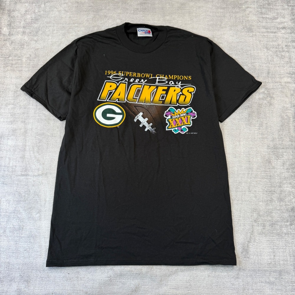 Green Bay Packers Shirt Mens Large Black Vintage 1996 Super Bowl XXXI Champions